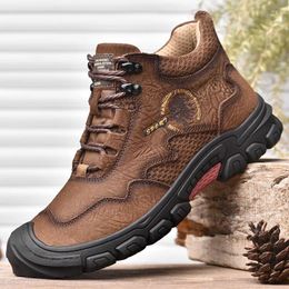 Tênis antiderrapante feito à mão botas altas masculino 221 motocross ao ar livre couro genuíno masculino caminhadas versátil calçado de trekking 892