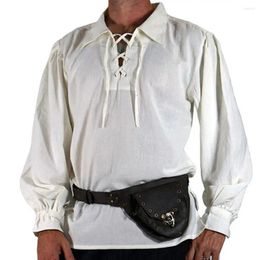 Men's Casual Shirts Men Vintage Shirt Medieval Renaissance Cosplay Lace-up Long Sleeve Loose Fit Retro Tops
