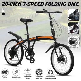 Bikes Ride-Ons 2023 New 20 Inch 7 Speed Double Disc Brake Folding Bicycle Lightweight Road Mountain Bike City Variable Speed Foldable Bicycle Q231018