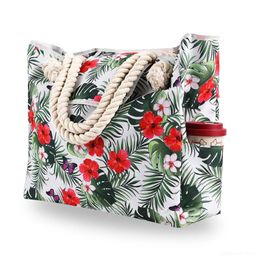 Shopping Bags Large Capacity Beach Bag Fitness Rope Tote Summer Holiday Fashion Stripes Floral Waterproof Oxford Big Size Shoulder 231017