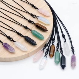 Chains 12PCS Natural Stone Hexagonal Pyramid Necklace Lapis Amethyst Crystal Agate Pendulum For Women Jewellery