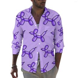 Men's Casual Shirts Purple Balloon Shirt Abstract Animal Spring Aesthetic Graphic Blouses Long Sleeve Fashion Oversized Top Gift Idea