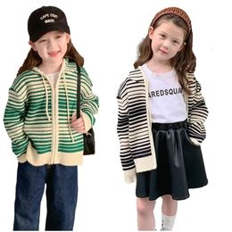 Cardigan Autumn Winter Kids Sweaters Jacket Solid Boys Girls Sweater Casual Boys Hooded Cardigan Warm Children's Knitwear Clothes 2-11Yrs 231016