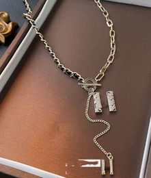 Classic Zircon Letter Leather Winding Necklace Fashion Elegant Sweater Chain Personality Affordable Luxury All-Match Necklaces Wholesale