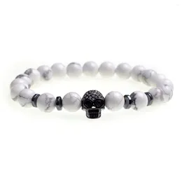 Strand 2023 8MM Howlite Skull Bracelet Natural Beads Skeleton Black Lava For Women