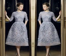 Elie Saab Short Prom Dresses Lace Knee Length Appliques Half Sleeves Evening Dress Formal Party Gowns8073746