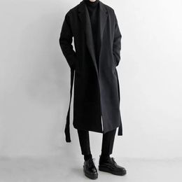 Men's Wool Blends Mafokuwz Japanese Windbreaker Long Thick Warm Trench Coat Trendy Loose Woollen Cloth Korean Streetwear Jacket 231017