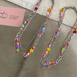 Choker Fashion Metal Punk Colourful Needles Safety Pin Star Beads Collar Necklace For Women Rock Trendy Statement Y2k Jewellery