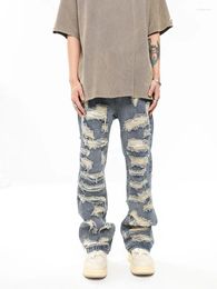 Men's Jeans 2023 American Heavy Industry Damaged Erosion Patch Design Sense Skinny High Street Perforated Cleanfit Pants Streetwear