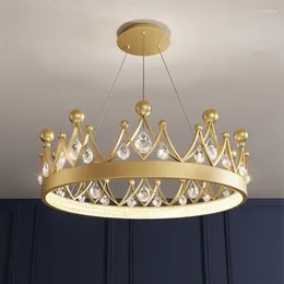 Pendant Lamps Simple Bedroom Lamp Children's Room Living Light Luxury Crown Crystal Chandelier