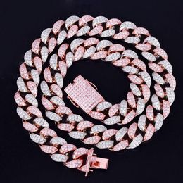20mm Heavy Silver Rose Colourful Zircon Miami Men's Cuban Necklace Choker Hip hop Jewellery Big CUBAN Chain 16 18 20273m