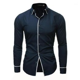 Men Shirt 2018 Brand Male Long Sleeve Shirts Casual Solid Multi-Button Hit Color Slim Fit Dress Shirts Mens Dress Shirt XXXL1244W