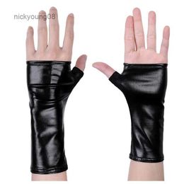 Fingerless Gloves Fashion Female Short Thin Half Finger PU leather Non-slip Driving Gloves Sexy Lace Fingerless Punk Nightclub Show Gloves S89L231017