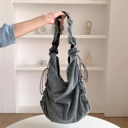 Evening Bags Brand Designer Silver Thread Cloth Pleated Women's Shoulder Bag Casual Drawsting Crossbody Small Hobos Handbag