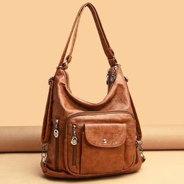 Shopping Bags Pu Leather Ladies Casual Tote Designer Shoulder Bag Womens Handbag Sac 3 In 1 Women Back Pack Bagpack Vintage Retro 231017