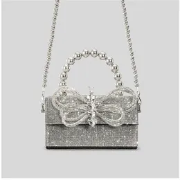 Evening Bags Luxury Diamonds Bow Box Bag Designer Rhinestone Beading Women Handbags Shinny Shoulder Women's Trend 2023 Backpack