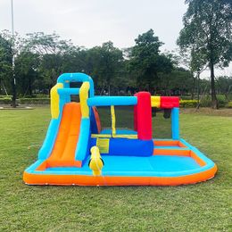 Inflatable Water Slide Kids Park Bounce House with Slide Pool Water Cannon Blower for Backyard Outdoor Indoor Jumping Castle Playhouse Children Park Toys Gifts