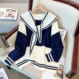 Women's Sweaters Sweet Pullovers Jackets Women Chic Sailor Collar Bandage Sueter Fashion Knitted Sweater Jumper 2023 Ropa Mujer Oversized