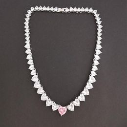 Chokers QMHJE Crystal Pink Stone Heart Love Necklace Choker Women Wedding Engagement Gold Silver Colour Tennis Infinity Luxury Jewl305P