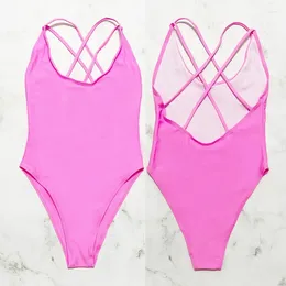 Women's Swimwear Solid One Piece Swimsuit Sext Women Cross Back Beachwear Summer Bathing Suit Bodysuit Swimming Maillot De Bain Femme