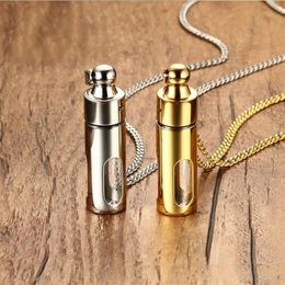 Men Necklaces Stainless Steel Glass Cylinder Aromatherapy Essential Oil Perfume Pendant Necklace Cremation Urn Jewellery PN-720307b