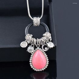 Pendant Necklaces SINLEERY Trendy Blue Pink Opal Stone Long Necklace For Women Fashion Jewellery