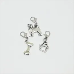 Charms 3 Pcs In Set Antique Silver Colour Cute Pug And Dog Bone Clip Animal Jewellery Charm Bracelet On Pendant