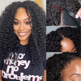 Kinky Curly V Part Wigs human hair No Leave Out Curly Wigs For Women 130% Density Naturahd l Colour brazilian vpart hd lace front human hair wigs
