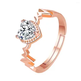 Wedding Rings Temperament Zirconia Heart-shaped Women's Ring EKG Heart Female Valentine's Day Gift For Women Accessories VIMIO