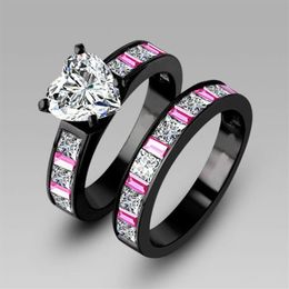 choucong Engagement Pink sapphrie Diamond 10KT Black Gold Filled 2-in-1 Women Wedding band Ring Set Sz 5-11 Gift305M