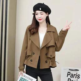 Women's Jackets Windbreaker Women Short Coat Spring Autumn Fashion Lapel Double-Breasted Jacket Ladies Casual Clothes Slim Outerwear G2174