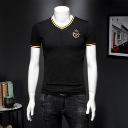 Men's T-Shirts High Quality Brand Embroidery V-neck Men 5XL 4XL 2021 Summer Tee Shirt Homme Short Sleeve Male TShirts Camiset200l