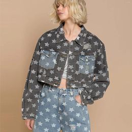 Women's Jackets Denim Jacketwomen's 2023 Autumn Spicy Girls Street Fashion INS American Retro Single Panel Contrast Star Print Short