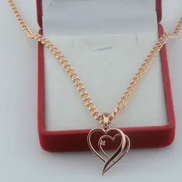 Pendant Necklaces FJ Women 585 Double Heart White Cubic Zircon 20inch Chains