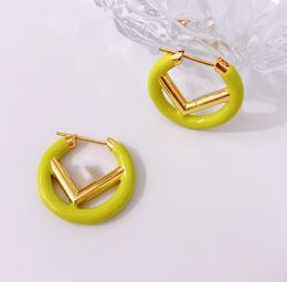 Fashion Retro Hong Kong Style Coloured Enamel Glaze Letters round Ring Earrings Ornament