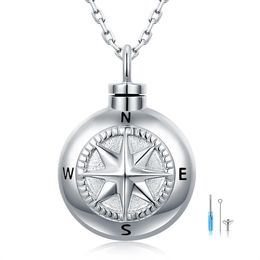 Pendant Necklaces 925 Sterling Silver Compass Urn Necklaces for Ashes Vintage Nautical Cremation Memorial Fine Jewerly for Unisex Women Men Boy 231016