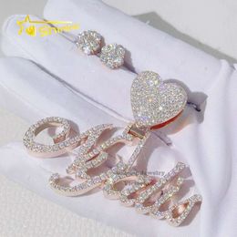 Guangzhou brillanti gioielli in oro rosa ghiacciato Vvs Moissanite regalo per la festa della mamma Ciondolo con nome personalizzato con catena in corda