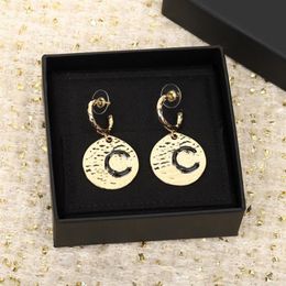 2023 Top quality round shape Charm drop earring with black Colour design in 18k gold plated have box stamp PS7650B245G