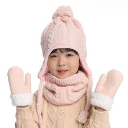 Scarves Wraps 3pcs/set Winter Baby Kids Hat Gloves Scarf Fur Toddler Girl Boy Cloth Set Snow Outfit Beanie Scarves Children Suits Baby Shawls 231017