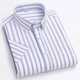 Men's Casual Shirts Short Sleeve Oxford Cotton Summer Fashion Button-down Striped Shirt Social Chequered Regular Fit