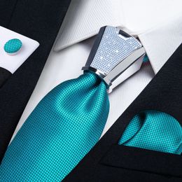 Neck Ties Blue Silver Plastic Tie Buckle Designer Teal Solid Silk Ties for Men 8cm Business Wedding Party Accessories Gift Necktie Set 231013