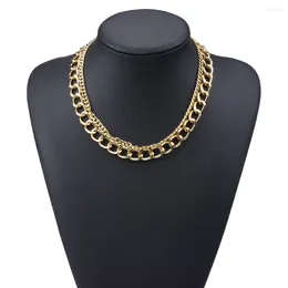 Choker Fashion Golden Double Layer Metal Chain Link Necklace Women Vintage Punk Statement Necklaces Jewelry