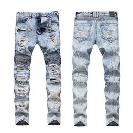 Men's Jeans And American European High Street Fashion Man Wear Torn Cloth Beggar Dress Hand-Painted Color Paint Denim Hole Tr268d