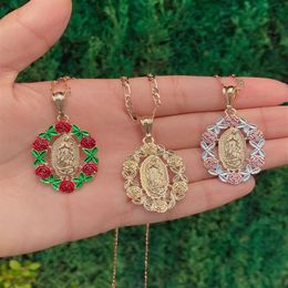 Pendant Necklaces Guadalupe Necklace For Women Virgin Mary Jewelry Personalization Roses Chain Gold Plated Metal Flower Gift Frien231f