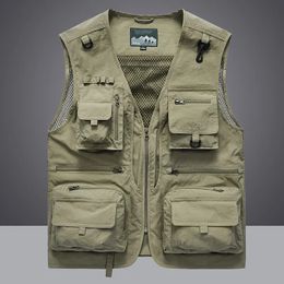 Men's Vests Summer Men Unloading Tactical Vest Coat Casual Men's Pographer Waistcoat Mesh Work Sleeveless Jacket Tools Pocket Vest 5XL 231017