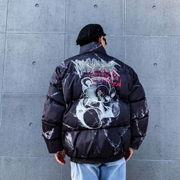 Men's Down Parkas Hurt Bear Print Hip Hop Jacket Winter Jackets Men Oversize Streetwear Harajuku Padded jacket Coat Warm Outwear 231017
