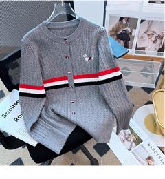 1005 2023 Runway Autumn Brand Same Style Long Sleeve Cardigan Black White Gray Crew Neck Women's Sweaters dayuan