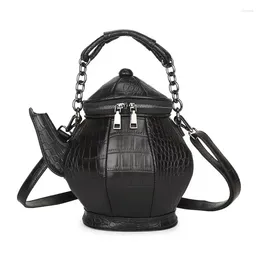 Evening Bags Fashion Funny Teapot Shaped Handbag Women's Stone Pattern Leather Single Shoulder Bag Gothic Party Mujer