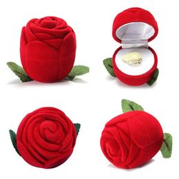 Novelty Red Rose Ring Box For Engagement Wedding Earrings Pendants Jewellery Case3172