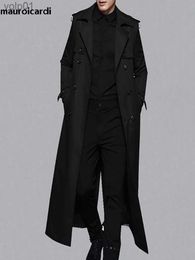 Men's Wool Blends Mauroicardi Spring Autumn Extra Long Black Khaki Trench Coats Men Double Breasted Plus Size Overcoat European Fashion 4xl 5xlL231017